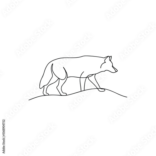 Single line drawing of a wolf walking on snow animal