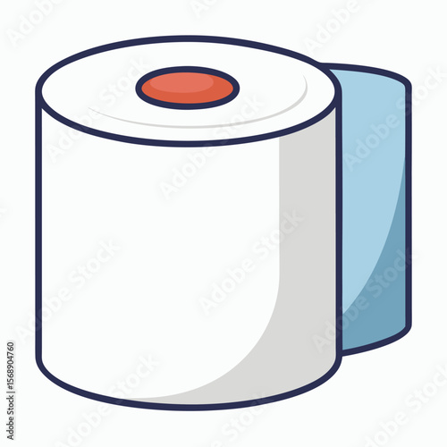 A simple roll of white toilet paper, upright and clean, a basic symbol for hygiene and daily life, isolated on a clean white background.