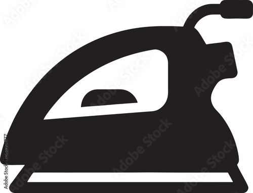 Black silhouette of a modern steam iron isolated on white background