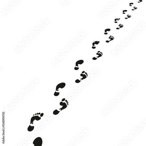 Footprints are isolated on white background, showing a path or journey
