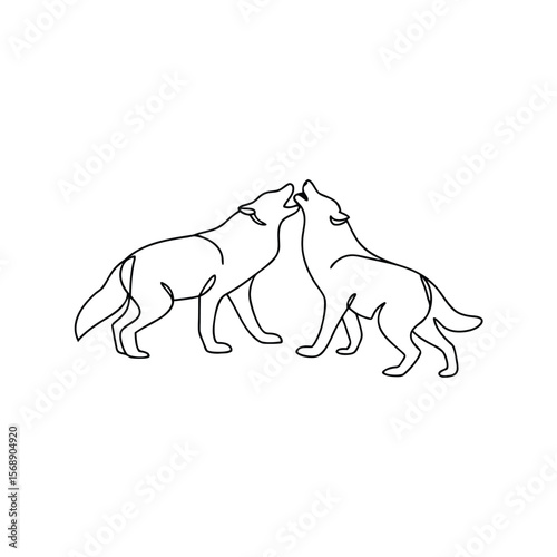 Two wolves howling together line art wolf animal 1