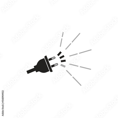 A black electrical plug emits sparks isolated on white background