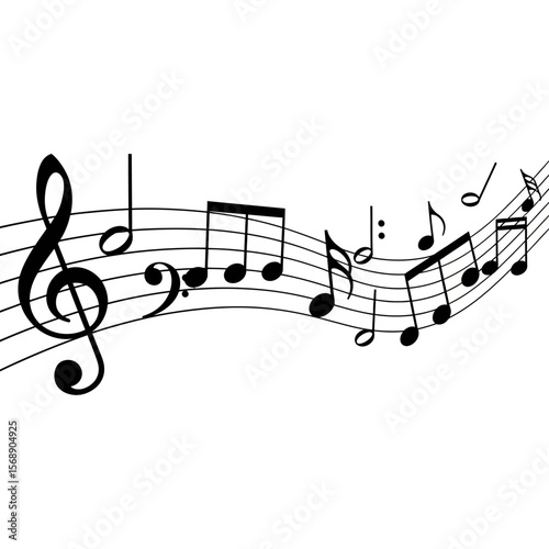 A musical staff with various notes isolated on white background