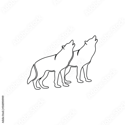 Two wolves howling together line art wolf animal