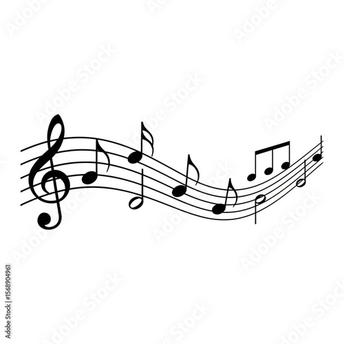 Musical notes flow across the staff isolated on white background