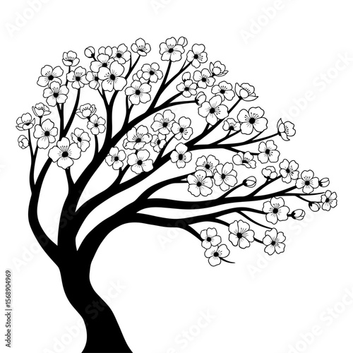Cherry blossom tree branches isolated on white background