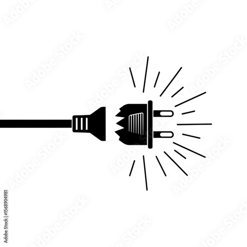 A broken electrical plug emits sparks isolated on white background