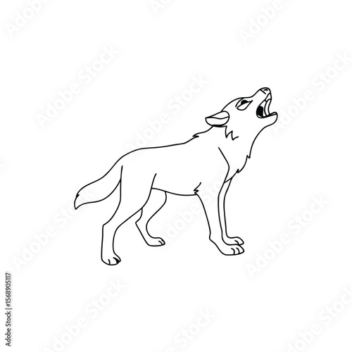 Young wolf howling line art animal canine