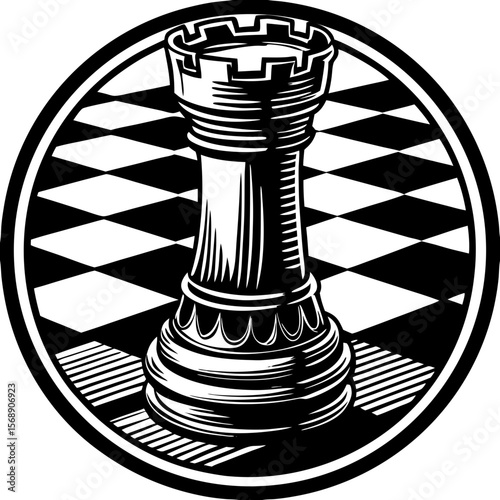 rook chess piece (linocut style)