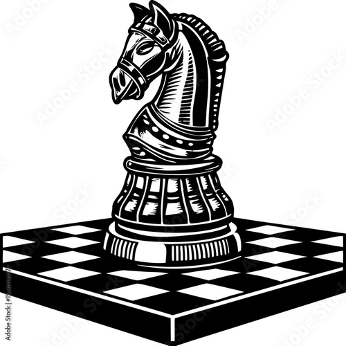 knight chess piece (linocut style)