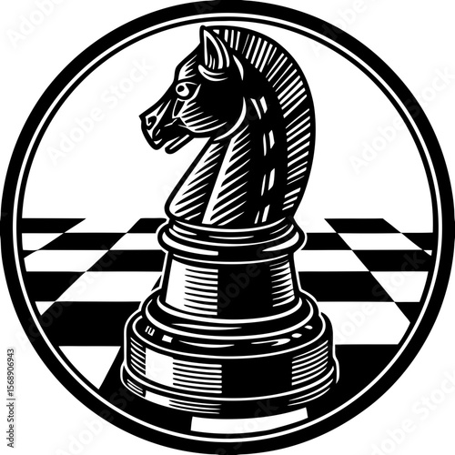 knight chess piece (linocut style)