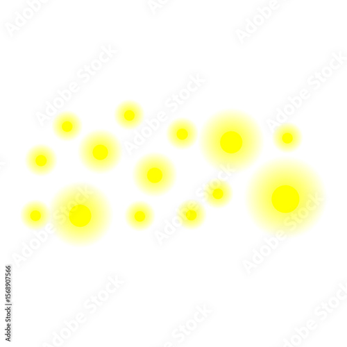 Cluster of glowing yellow firefly dots scattered randomly on a transparent background.