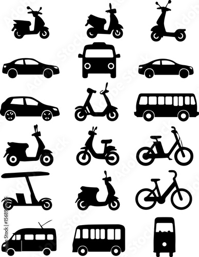 Urban Vehicles Silhouettes Set 14 City Transport Vector Icons