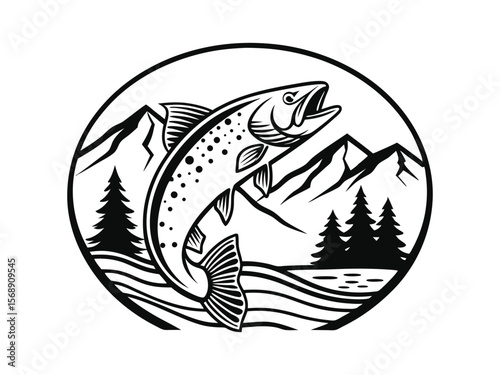 Illustration of a fish silhouette animal vector brown trout logo