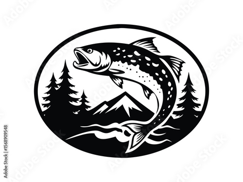 Illustration of a fish silhouette animal vector brown trout logo