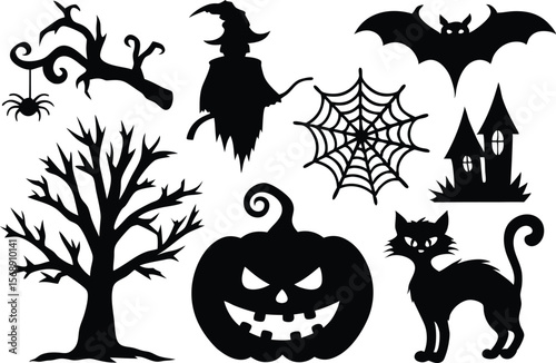 Halloween silhouette set, Halloween all vector bundle, 