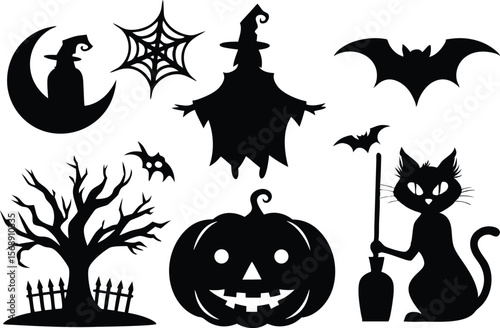 Halloween silhouette set, Halloween all vector bundle, 