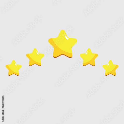 Five Stars Glossy Yellow — 3D Customer Rating and Feedback Vector Illustration for Apps and Websites