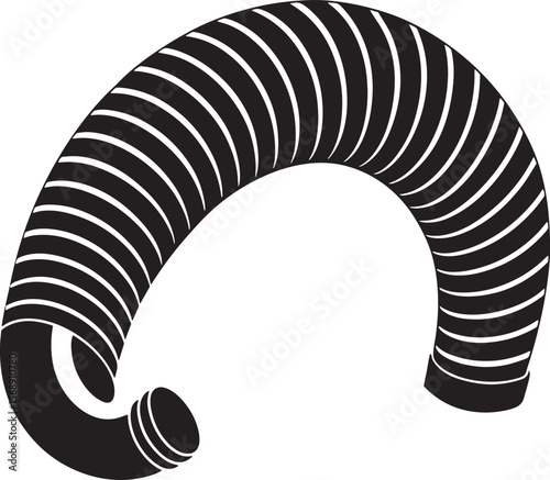 Black flexible corrugated tube silhouette isolated on white background