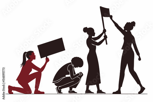 Feminist Power Silhouettes — Raised Fists, Victory Pose, Protest Women, Group Unity, and Sisterhood for Posters & Apparel