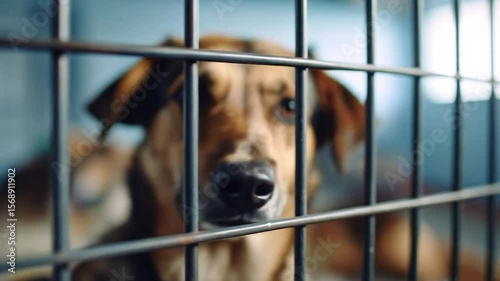 Wallpaper Mural Sad dog behind metal cage bars Torontodigital.ca