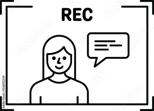 Rec icon video recording woman talking speech bubble live stream webinar online meeting conference call 