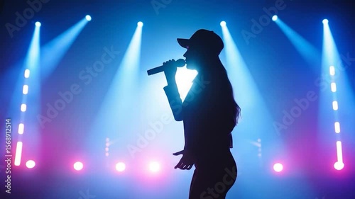 Wallpaper Mural Silhouette of a woman singing on stage under blue spotlights Torontodigital.ca