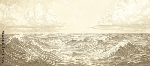 Calm seascape with fluffy clouds