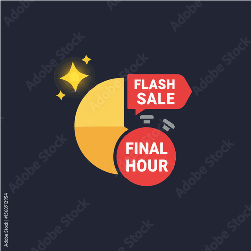 Ikon promosi ecommerce menampilkan “Flash Sale” dan “Final Hour” dalam bentuk lingkaran dengan kontras merah-kuning. Melambangkan promosi terakhir yang mendesak.