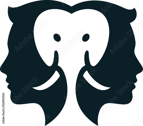 Optical illusion face elephant logo design creative animal head profile silhouette vector art graphic idea