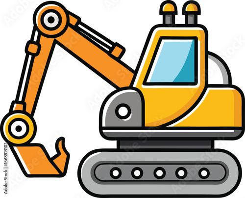 Yellow excavator construction vehicle silhouette isolated on white background
