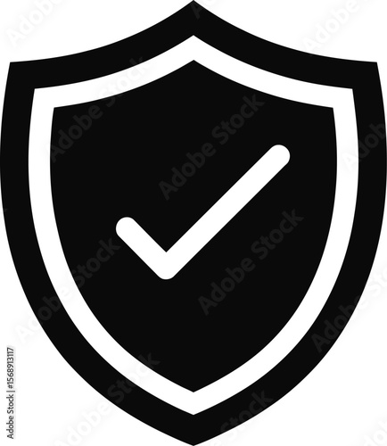 Shield icon vector illustration for security protection and approved safety checkmark symbol on white background