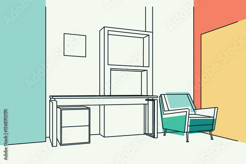 Interior design with modern living room on colorful background , vector , illustration