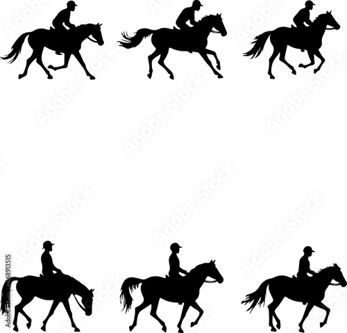 set of horses silhouettes, horse, silhouette, vector, animal, illustration, black, rider, animals, sport, isolated, running, stallion, jockey, equestrian, wild, riding, gallop, set, race, horses, farm