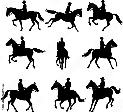 set of horses silhouettes, horse, silhouette, vector, animal, illustration, black, rider, animals, sport, isolated, running, stallion, jockey, equestrian, wild, riding, gallop, set, race, horses, farm