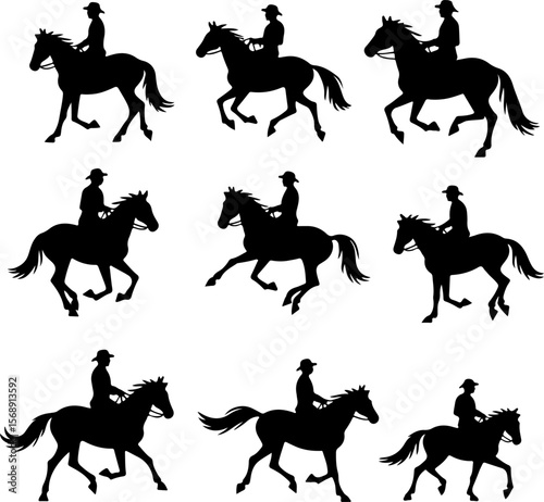 set of horses silhouettes, horse, silhouette, vector, animal, illustration, black, rider, animals, sport, isolated, running, stallion, jockey, equestrian, wild, riding, gallop, set, race, horses, farm