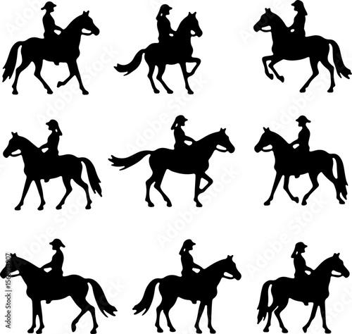 set of horses silhouettes, horse, silhouette, vector, animal, illustration, black, rider, animals, sport, isolated, running, stallion, jockey, equestrian, wild, riding, gallop, set, race, horses, farm