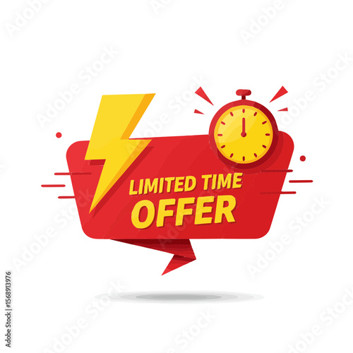 Red rectangular label with yellow clock and “LIMITED TIME OFFER” in bold text. Represents urgency and quick-buy ecommerce banners.