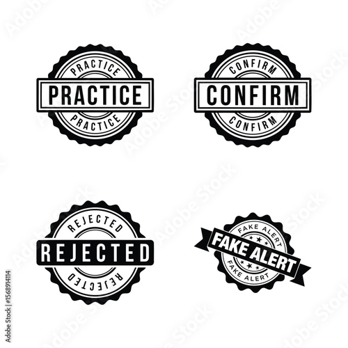 Set Of Vector Stamps Including Practice Confirm Rejected And Fake Alert