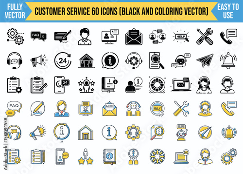 Customer Service Icon Set with Black and Coloring Vector Design | Ai Generated Icon