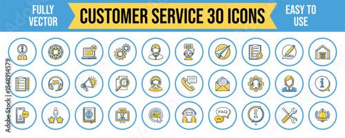 Customer Service Icon Set 30 Vector Icons for Support and Assistance | Ai Generated Icon