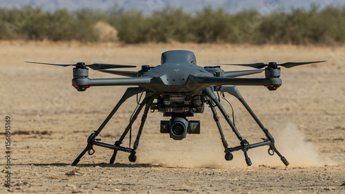 Military drone flying in a warzone controlled by AI