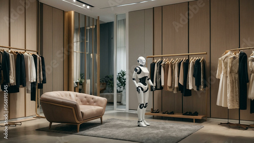 Futuristic AI personal stylist selecting fashion