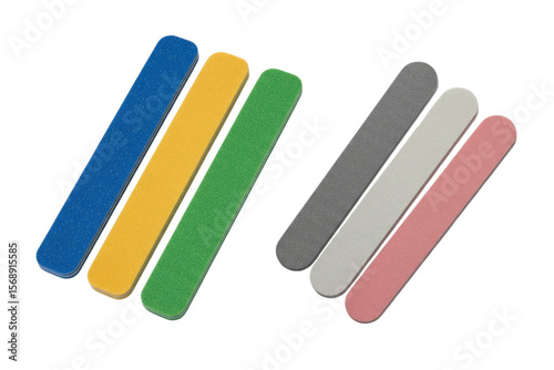 Colorful nail files on white background