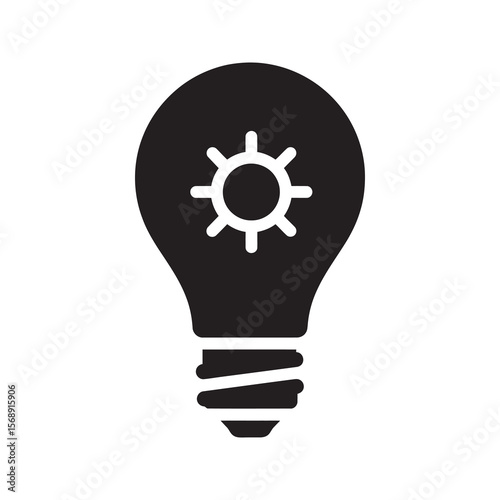 Solar power idea icon with sun inside lightbulb representing bright innovation for renewable energy and sustainable electricity technology solution vector solid glyph