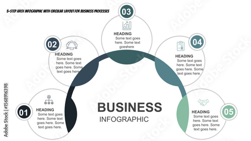 5-Step Arch Infographic with Circular Layout for Business Processes. 