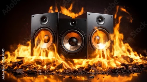Wallpaper Mural Three black speakers engulfed in flames Torontodigital.ca