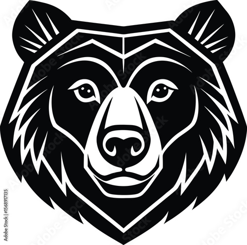 Stylized black and white bear face with sharp geometric lines and fierce expression silhouette