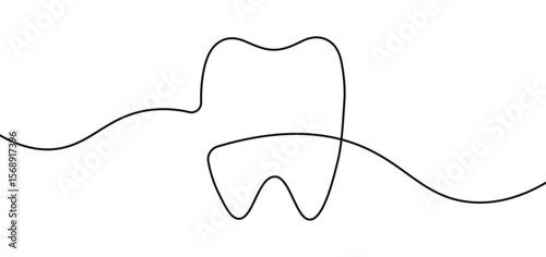 One line continuous doodle tooth simple banner decoration illustration vector