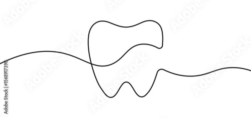 Dental doodle tooth continuous line drawing vector design